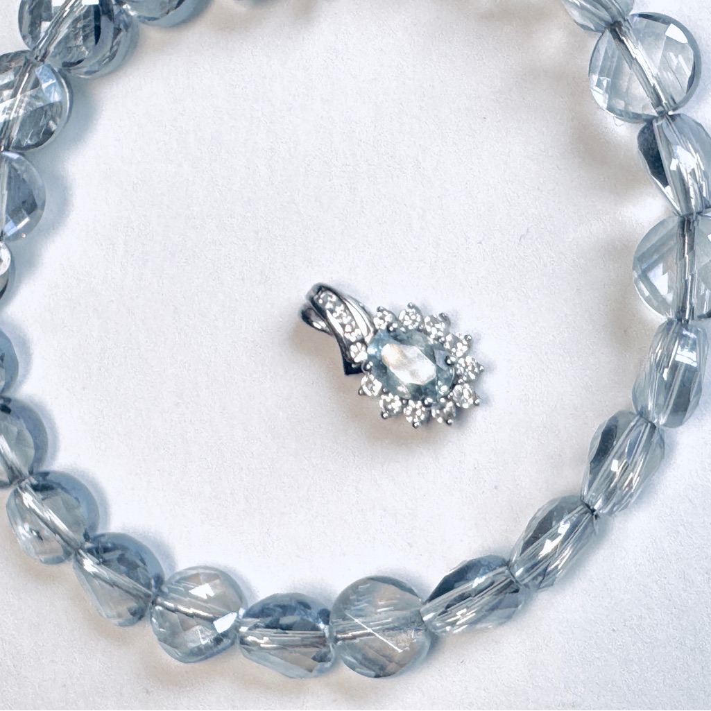 Cloud Or Ice Blue Crystal Bracelet And Necklace Charm